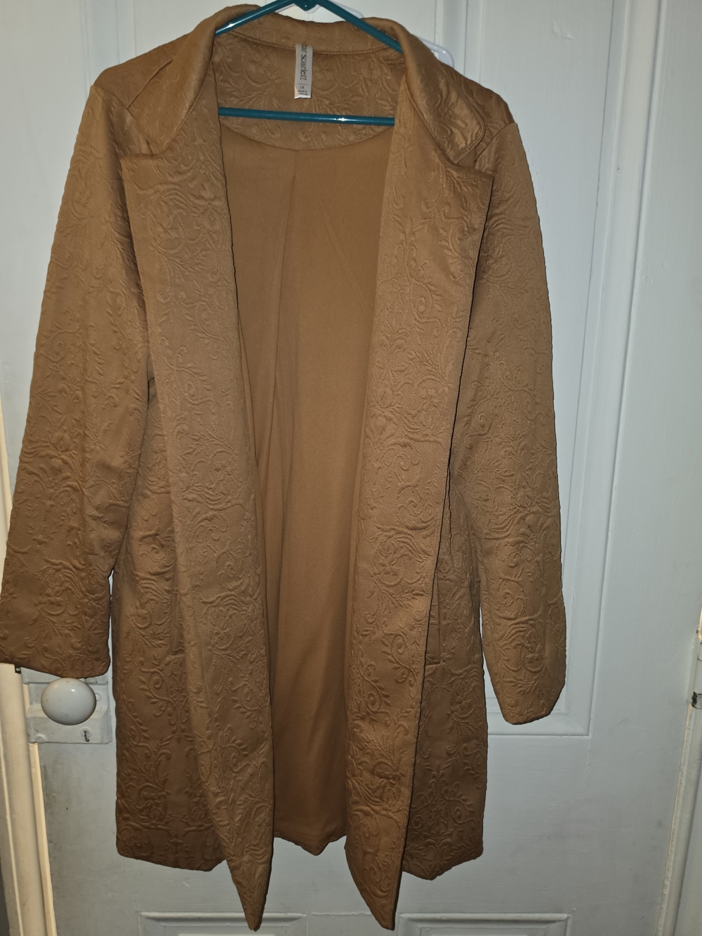 Embossed Open-Front Jacket in Tan
